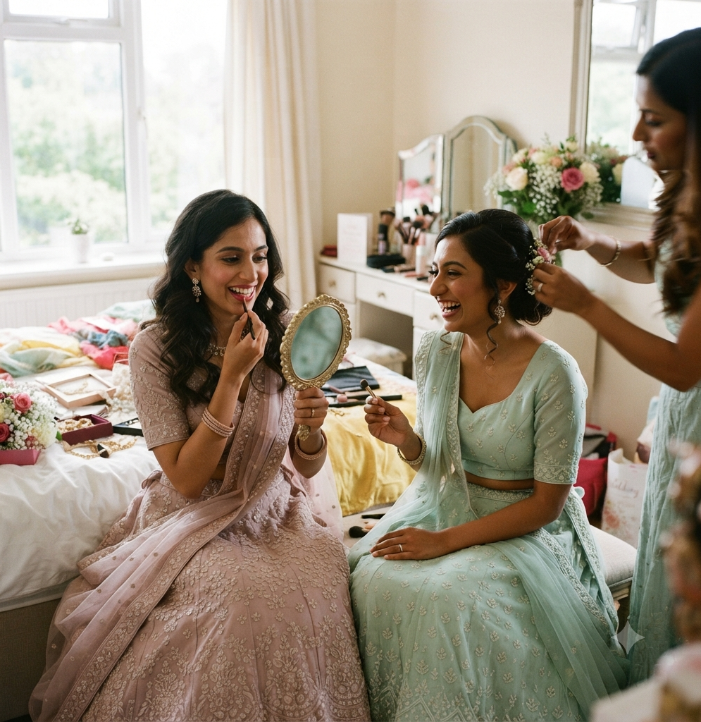  Bridesmaids Getting Ready Together
